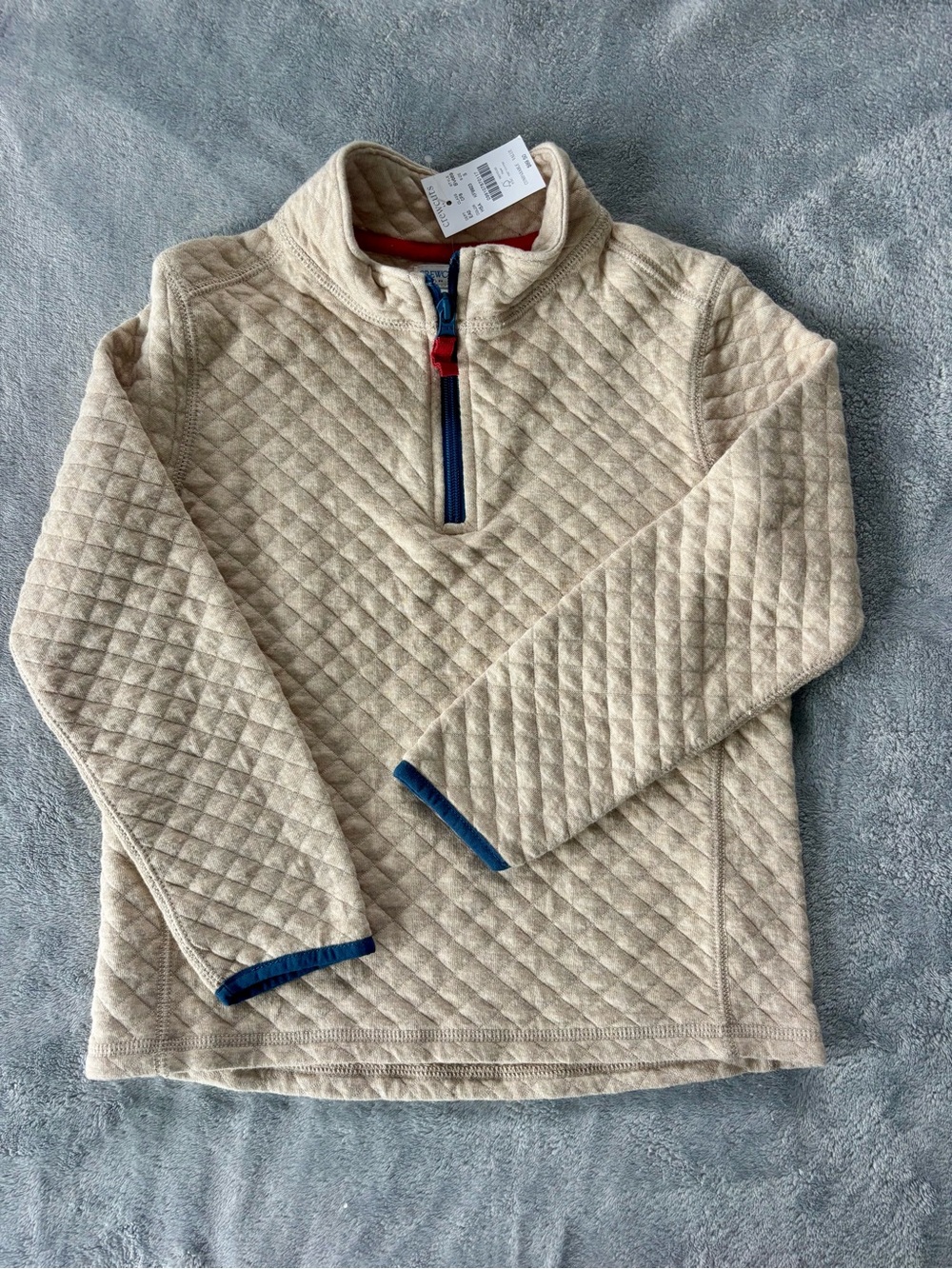 NWT kids Crewcuts Quilted Half-Zip Sweater Pullover - Cream